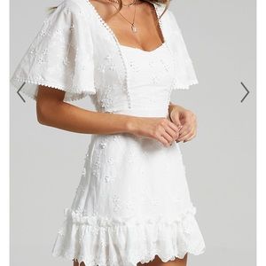 FANCY A SPRITZ SQUARE NECK MINI DRESS IN WHITE EMBROIDERY